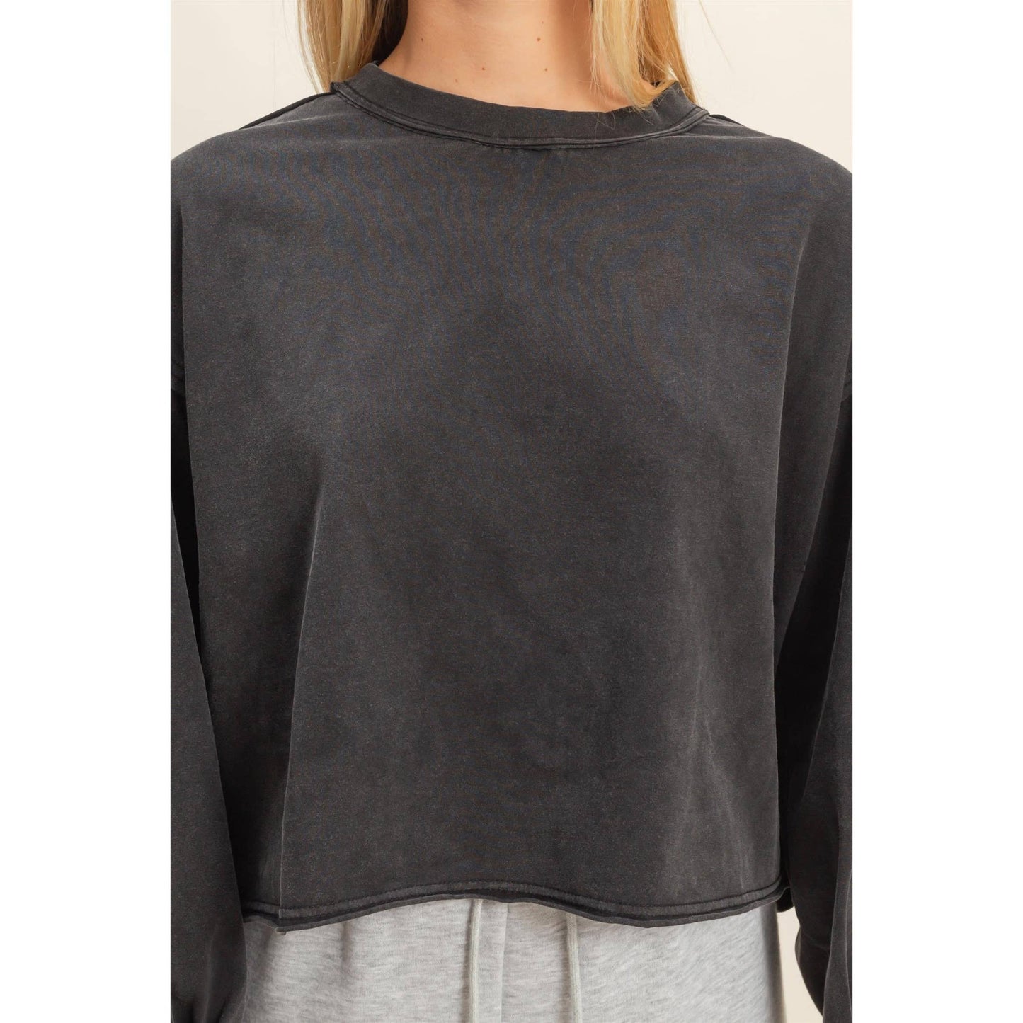 Mineral Washed Casual Long Sleeve Top