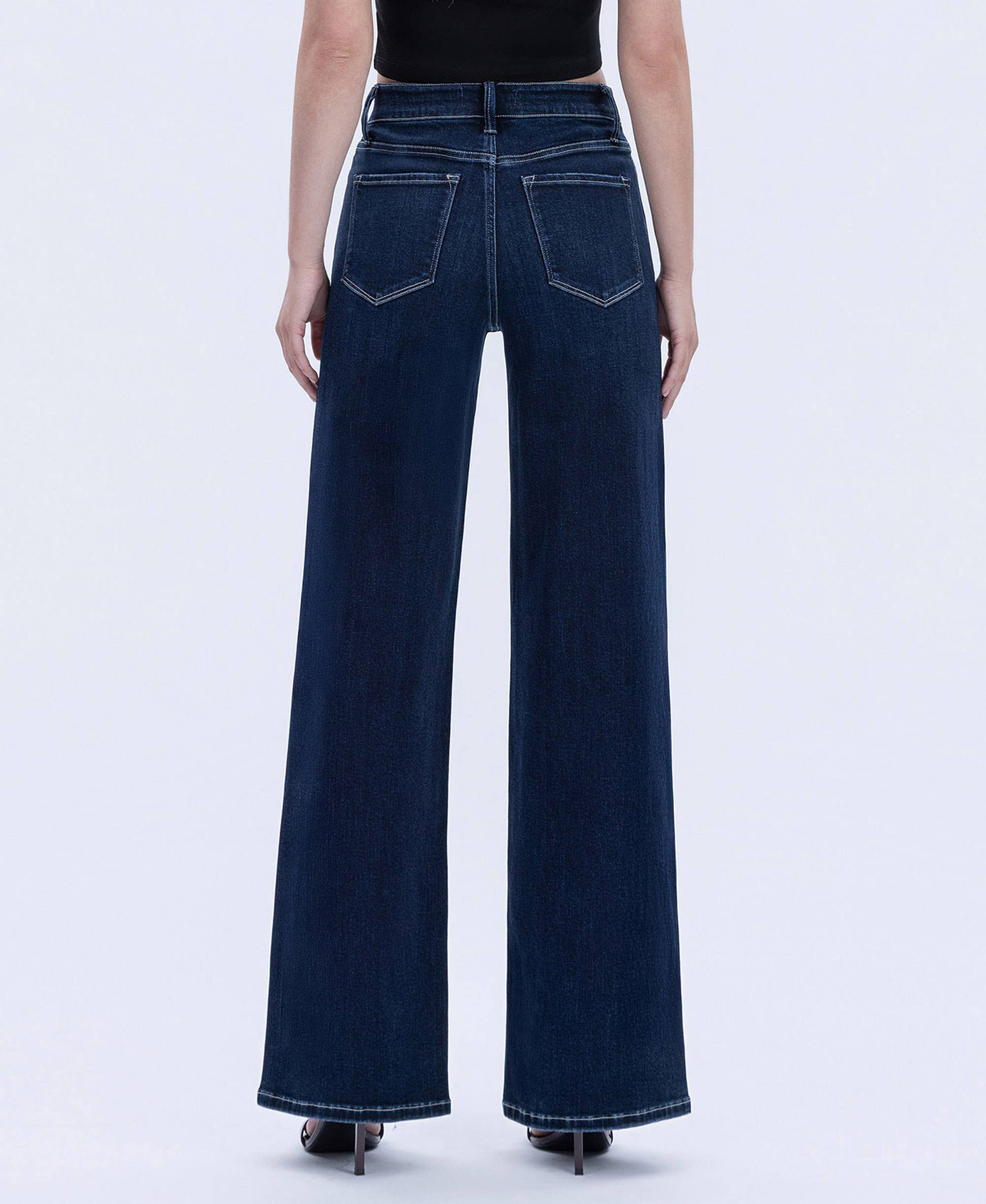 High Rise Dark Full Length Wide Jeans