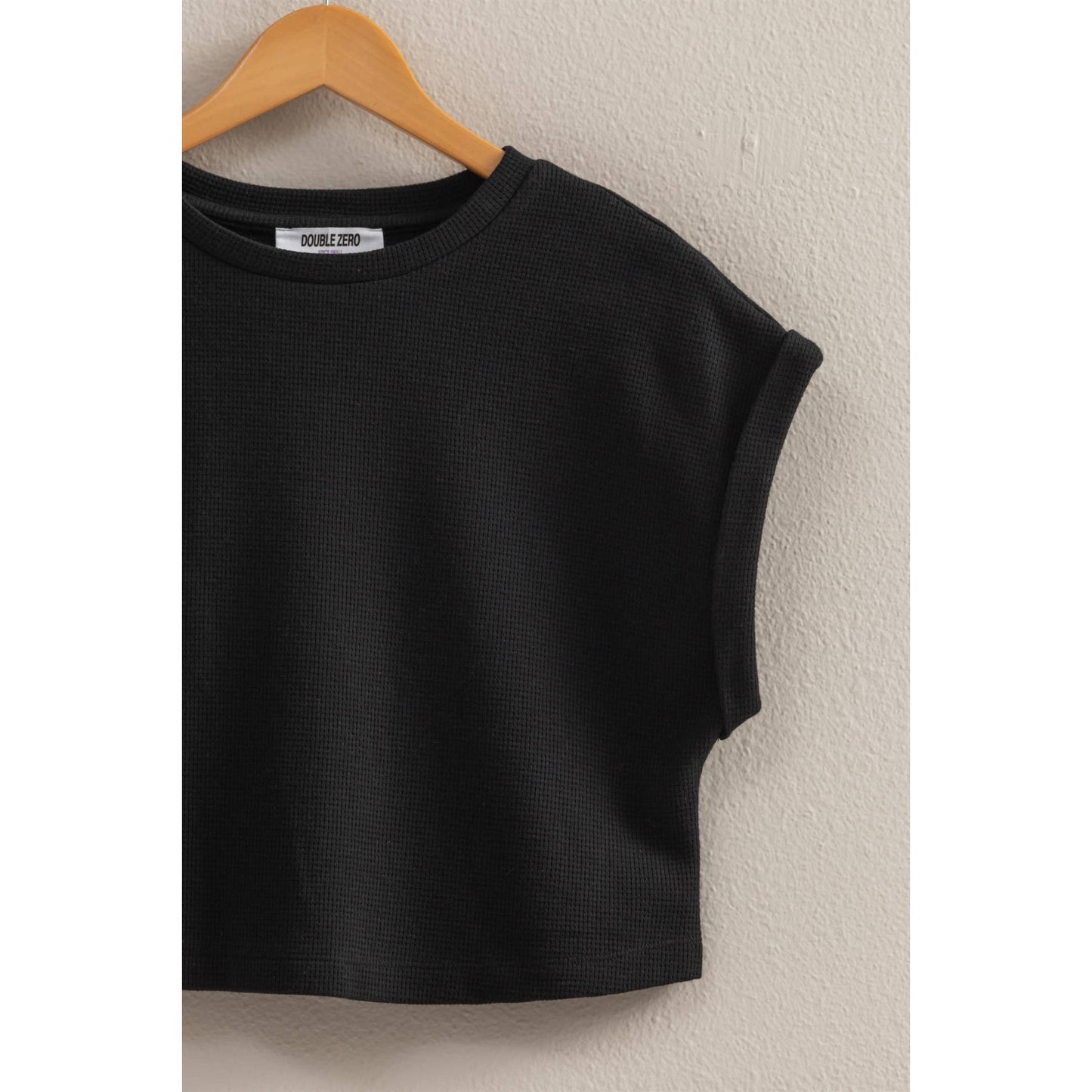 Casual Waffled Knit Crop Top