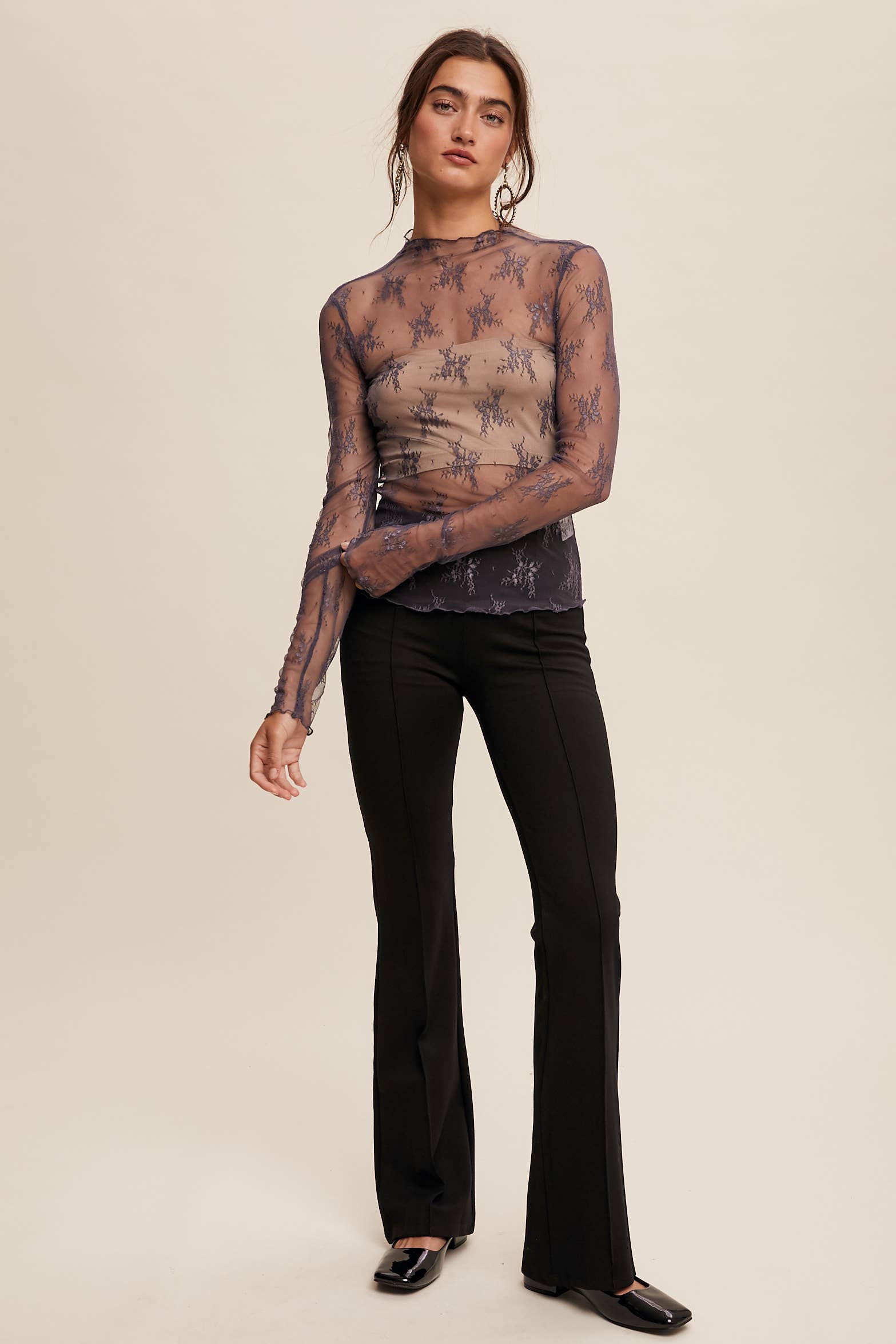 Sheer Lace Long-Sleeve Top