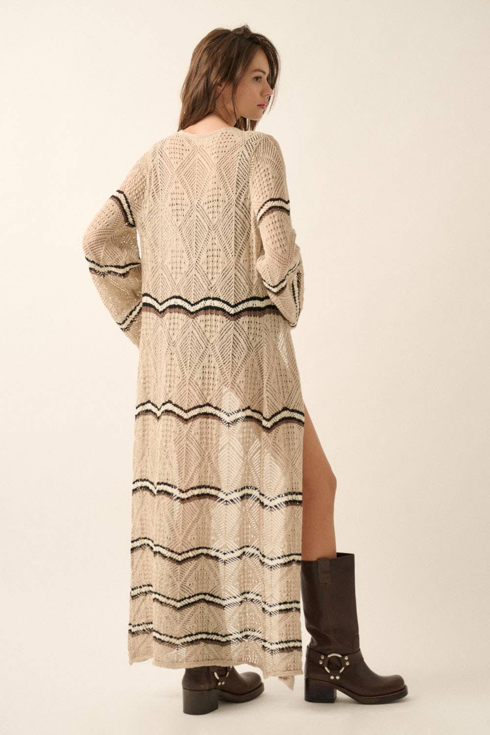 Striped Crochet Knit Duster Kimono Cardigan