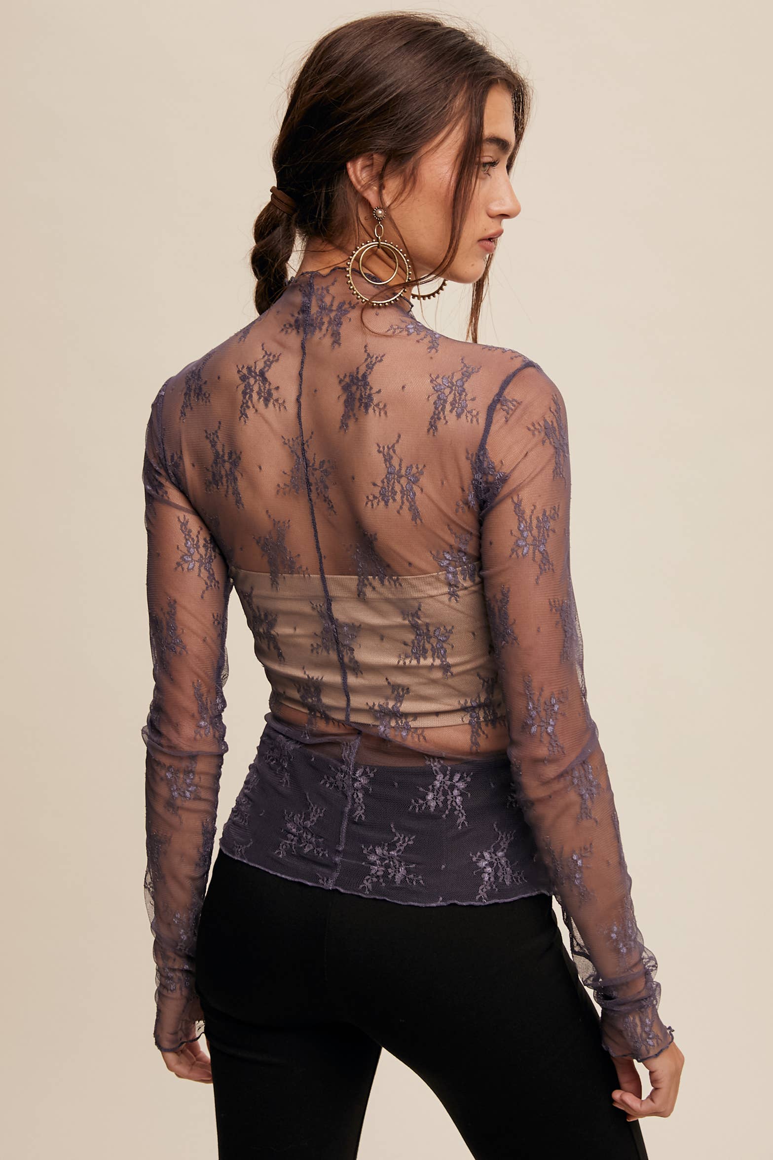 Sheer Lace Long-Sleeve Top