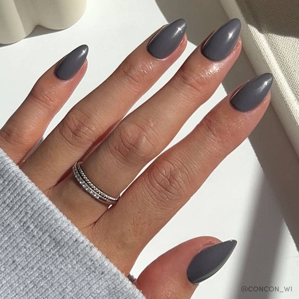 Ash Gray Press-On Nails | Fall Solids | Short Almond