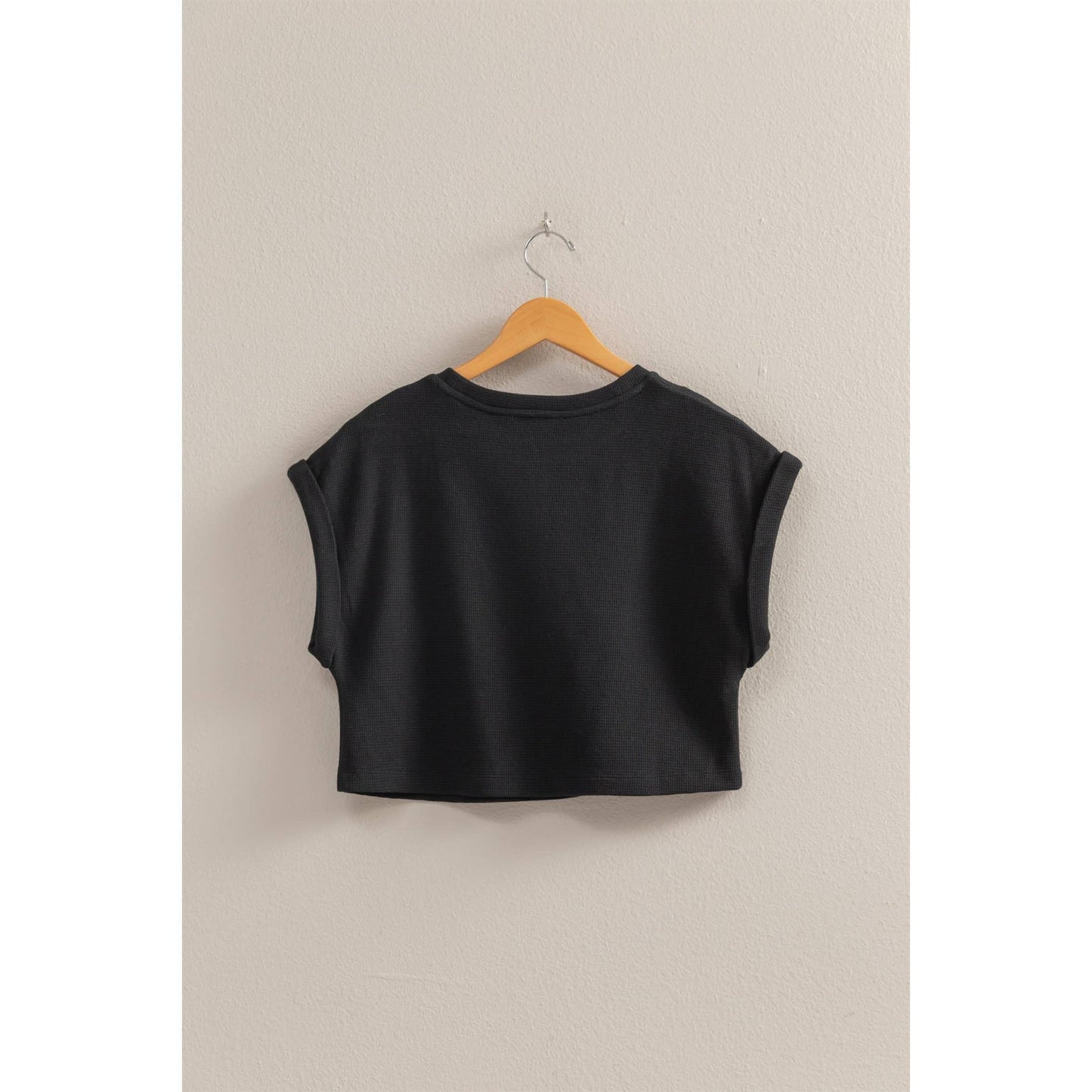 Casual Waffled Knit Crop Top