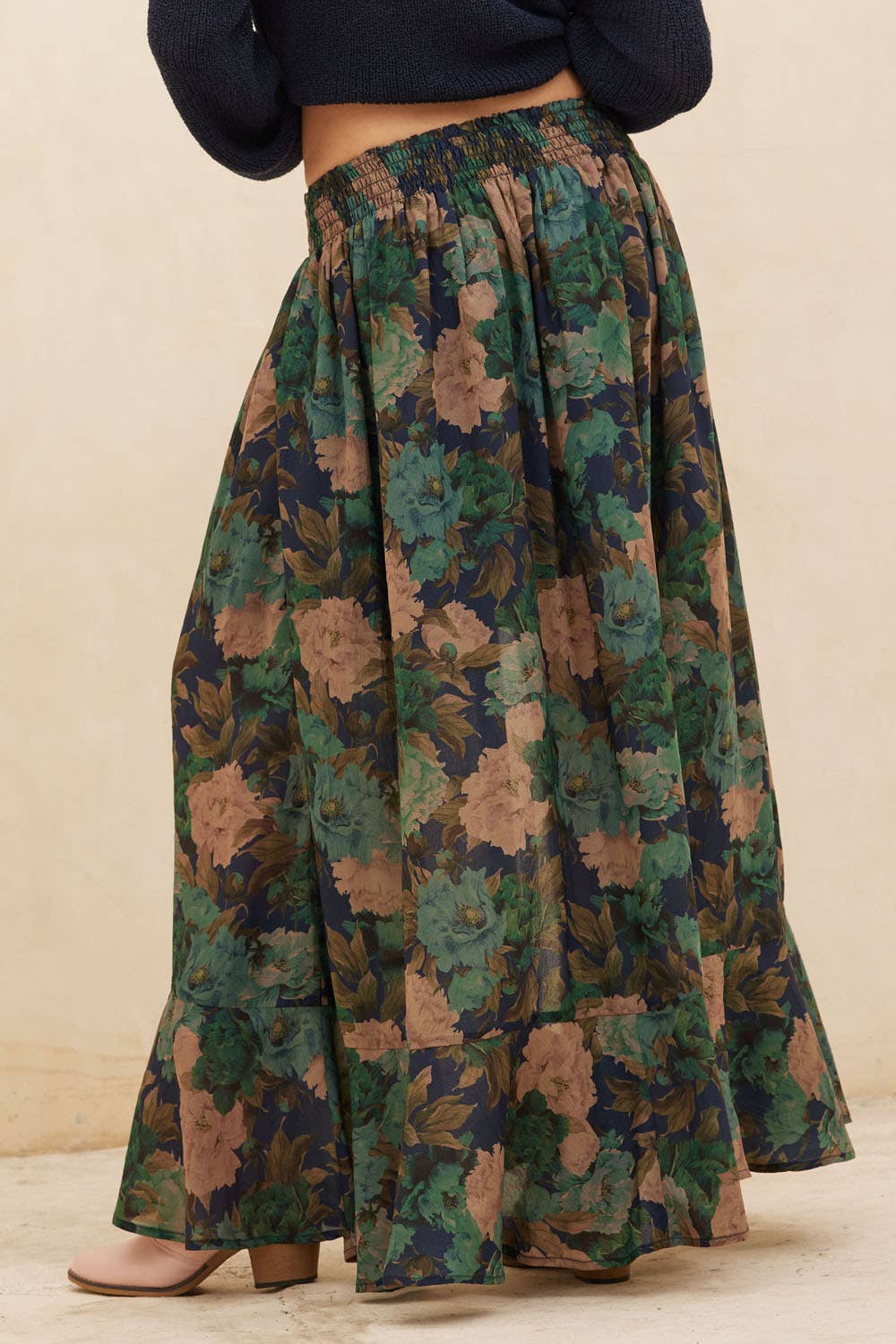 Pretty Floral Button-Front Maxi Skirt