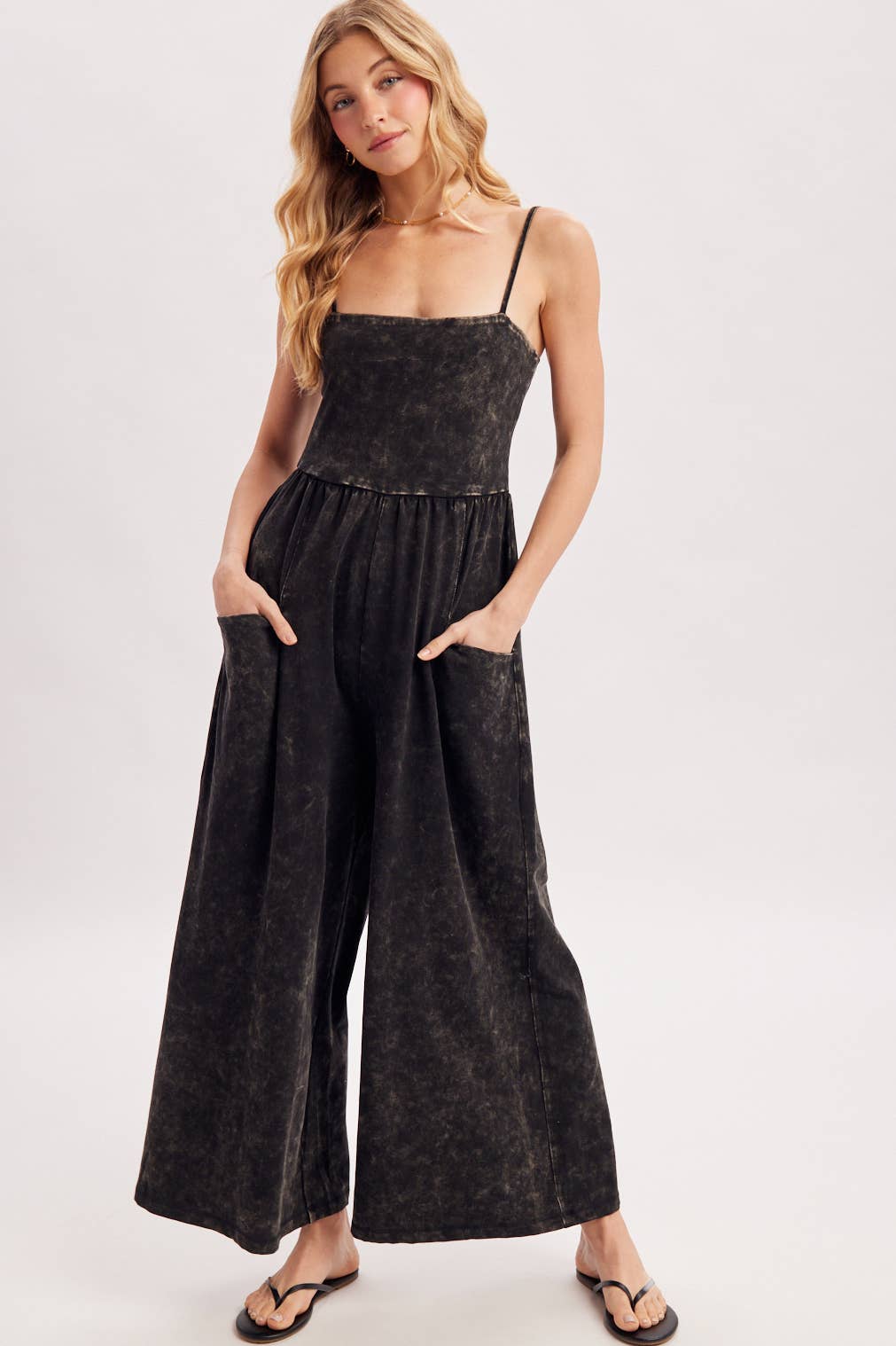 Washed Spaghetti strap wide leg jumpsuit
