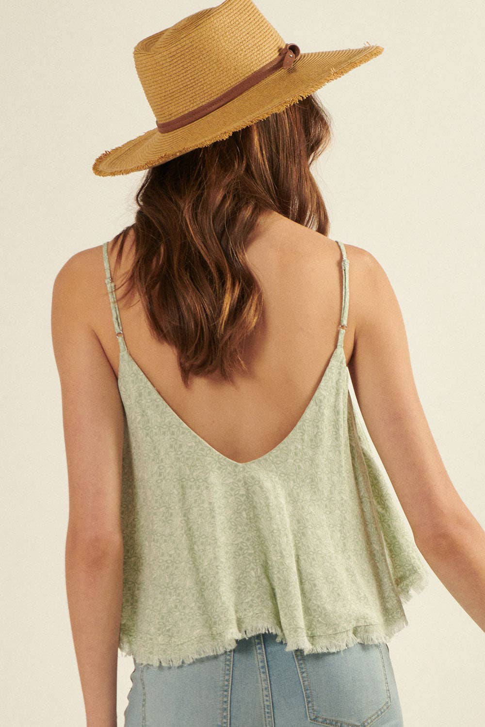 Straight Neck Frayed Ruffle Bodysuit