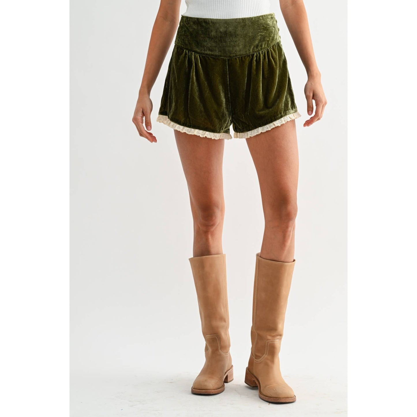 Velvet High Waisted Lace Shorts