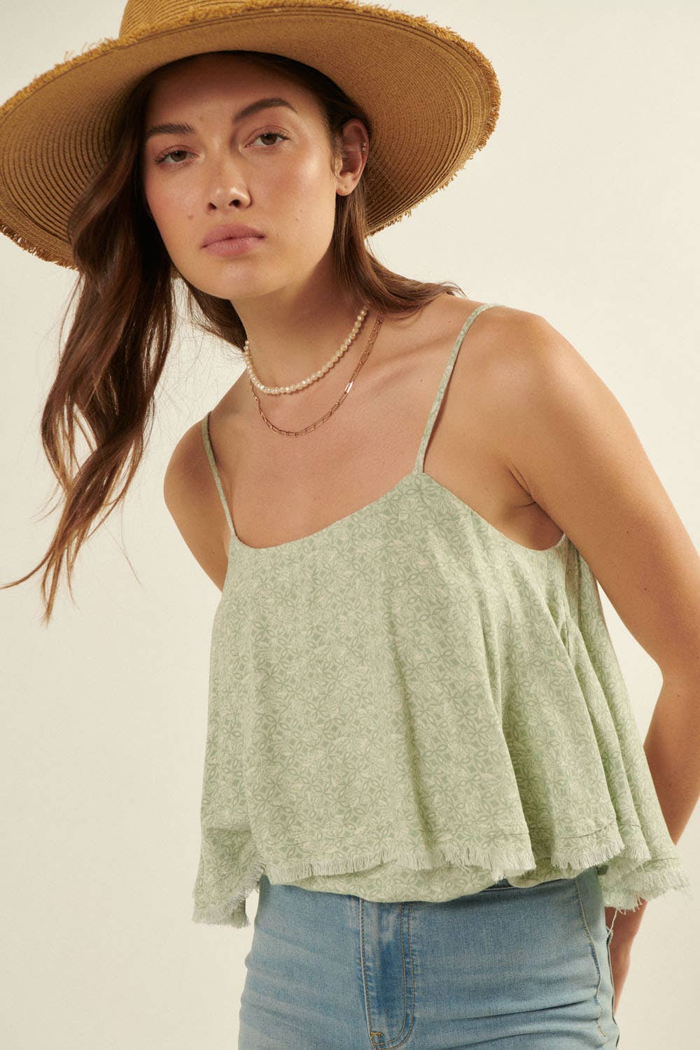 Straight Neck Frayed Ruffle Bodysuit