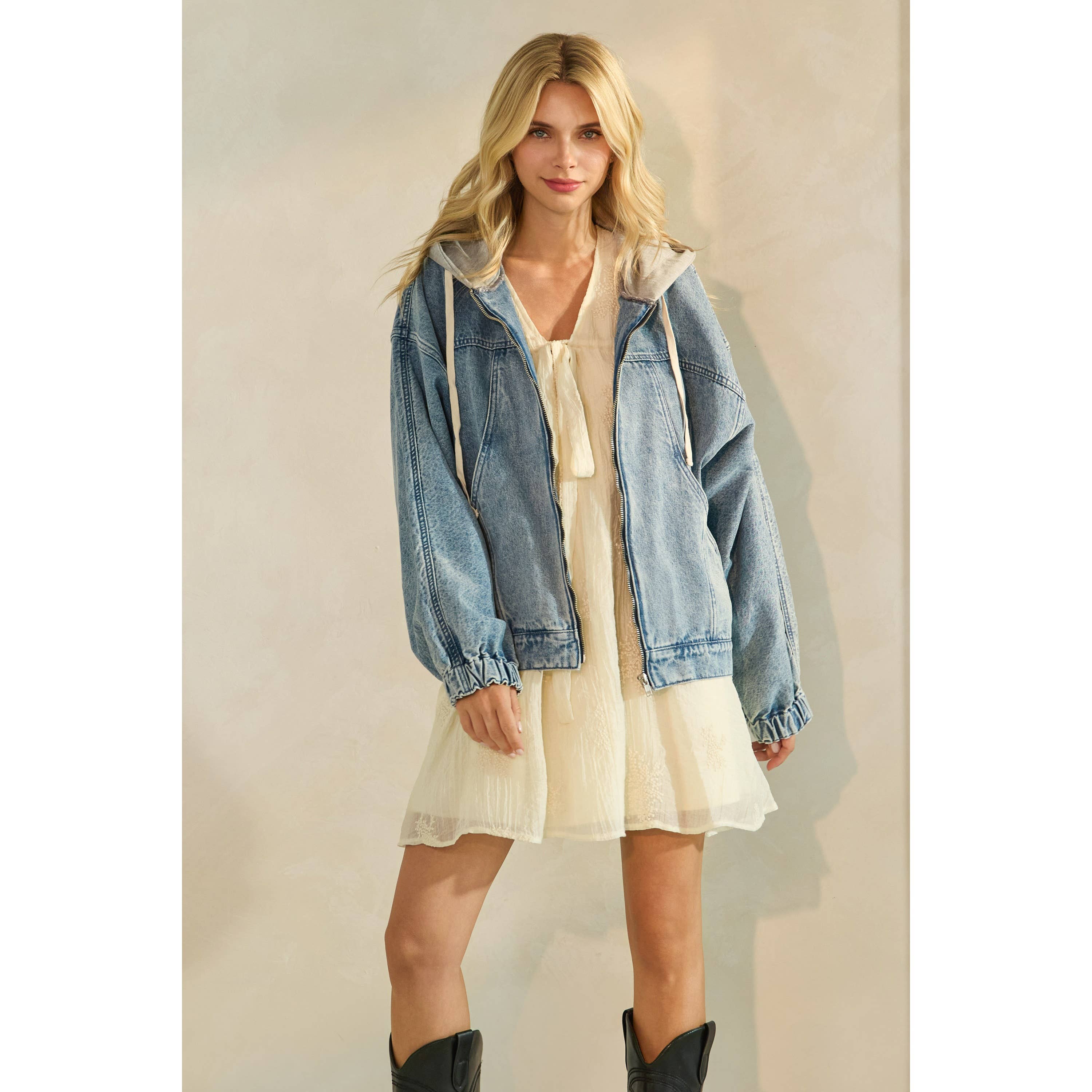 Sweater Hooded Denim Jacket
