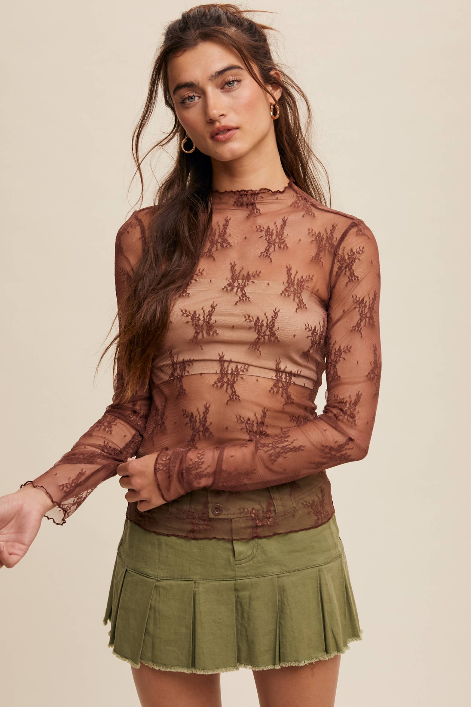 Sheer Lace Long-Sleeve Top