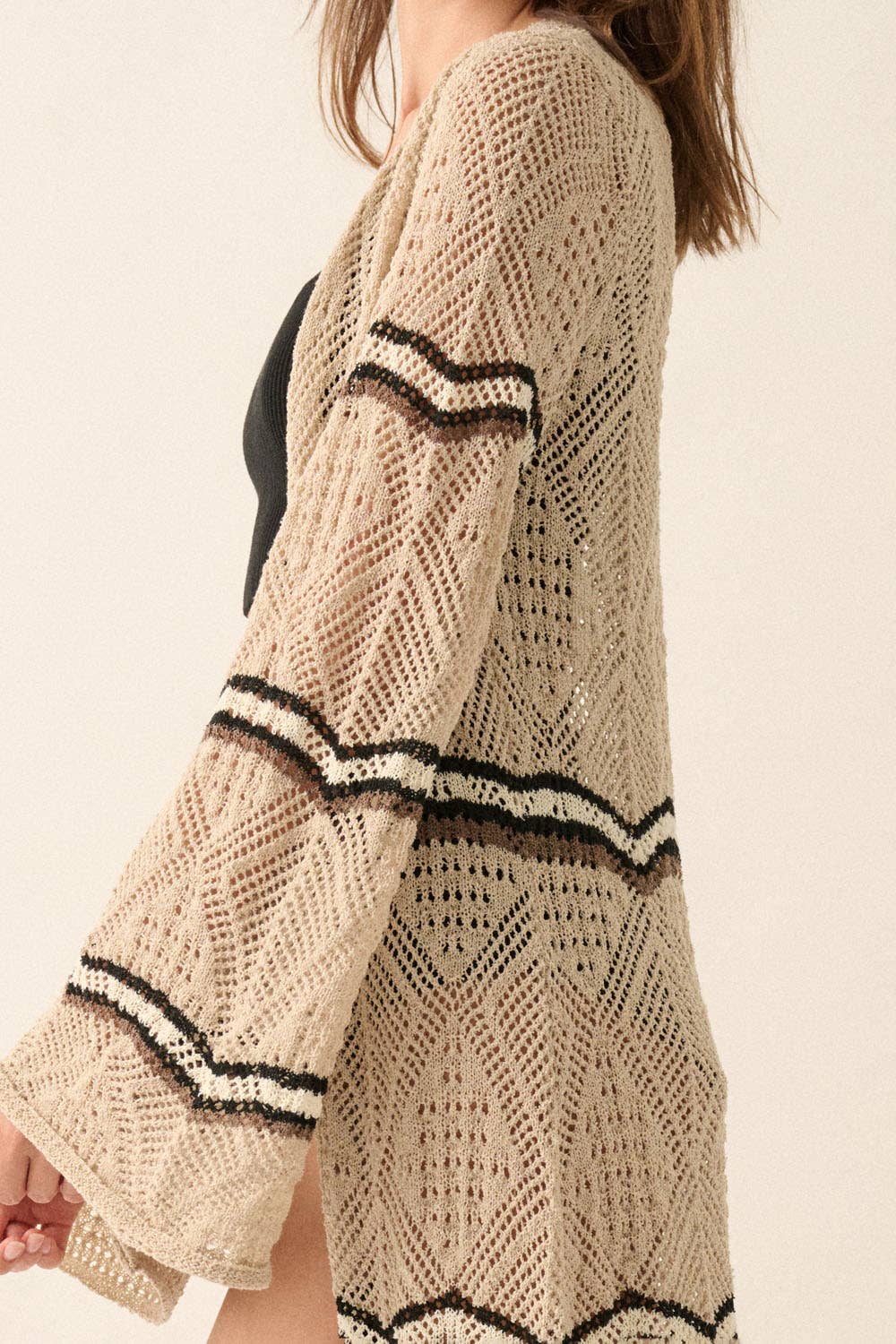 Striped Crochet Knit Duster Kimono Cardigan