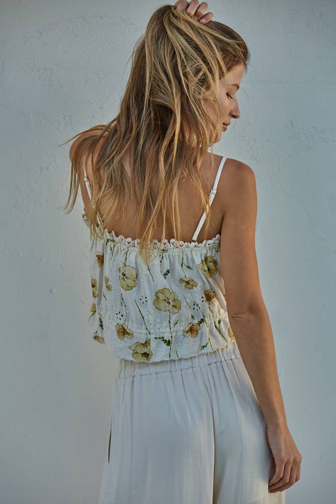 Floral Eyelet Crop Tank Top