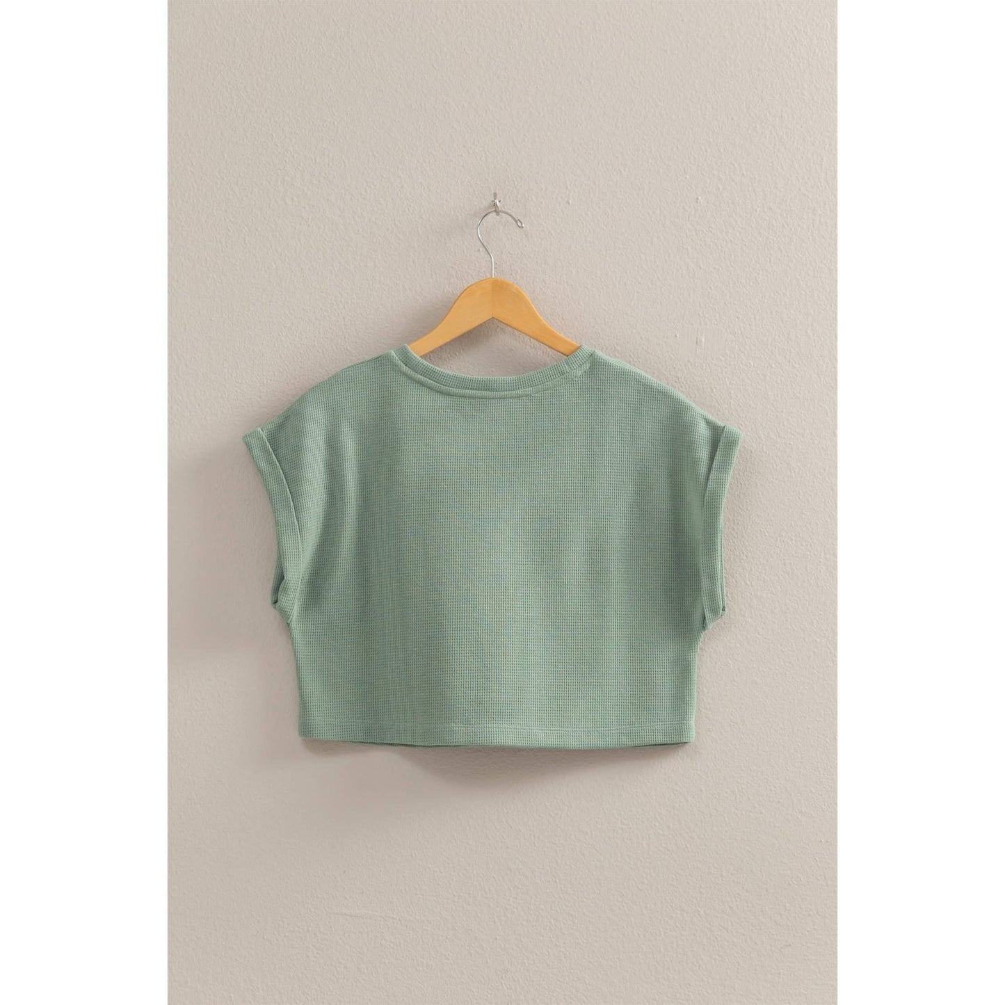Casual Waffled Knit Crop Top