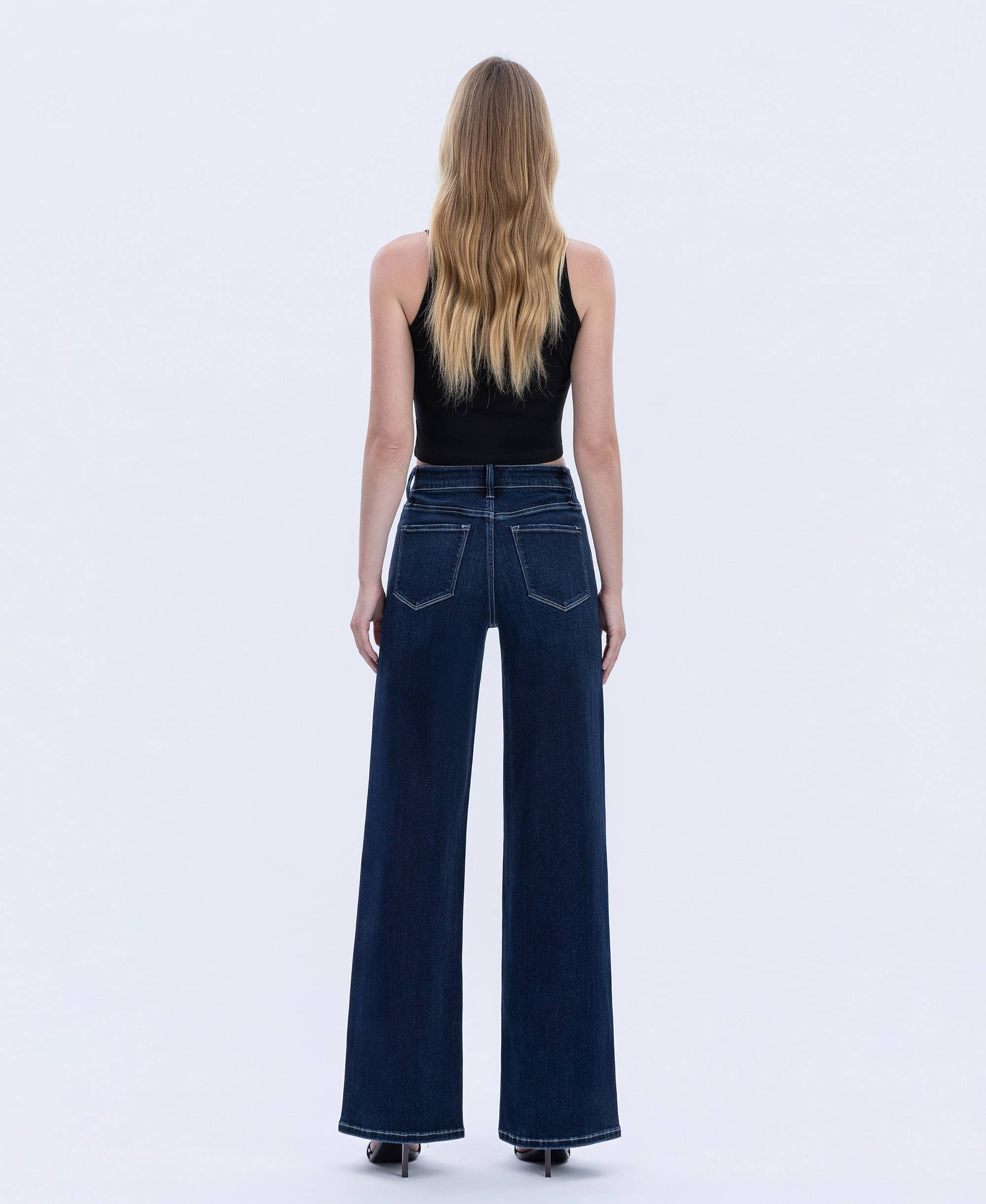 High Rise Dark Full Length Wide Jeans