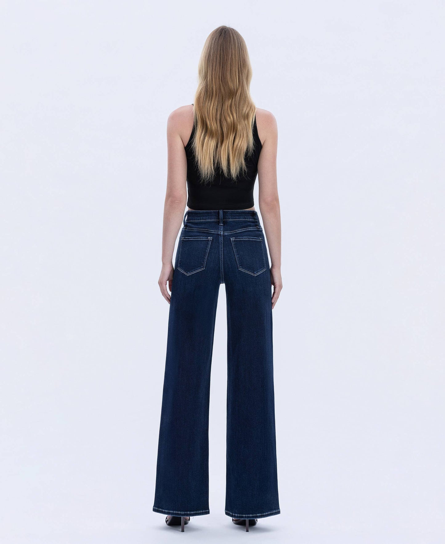 High Rise Dark Full Length Wide Jeans