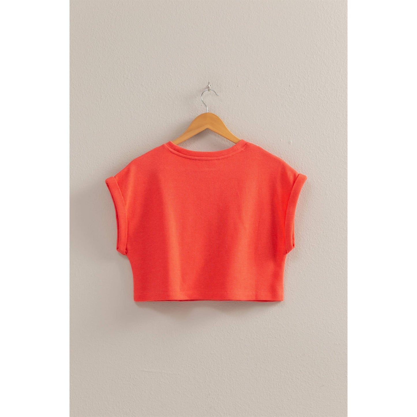 Casual Waffled Knit Crop Top