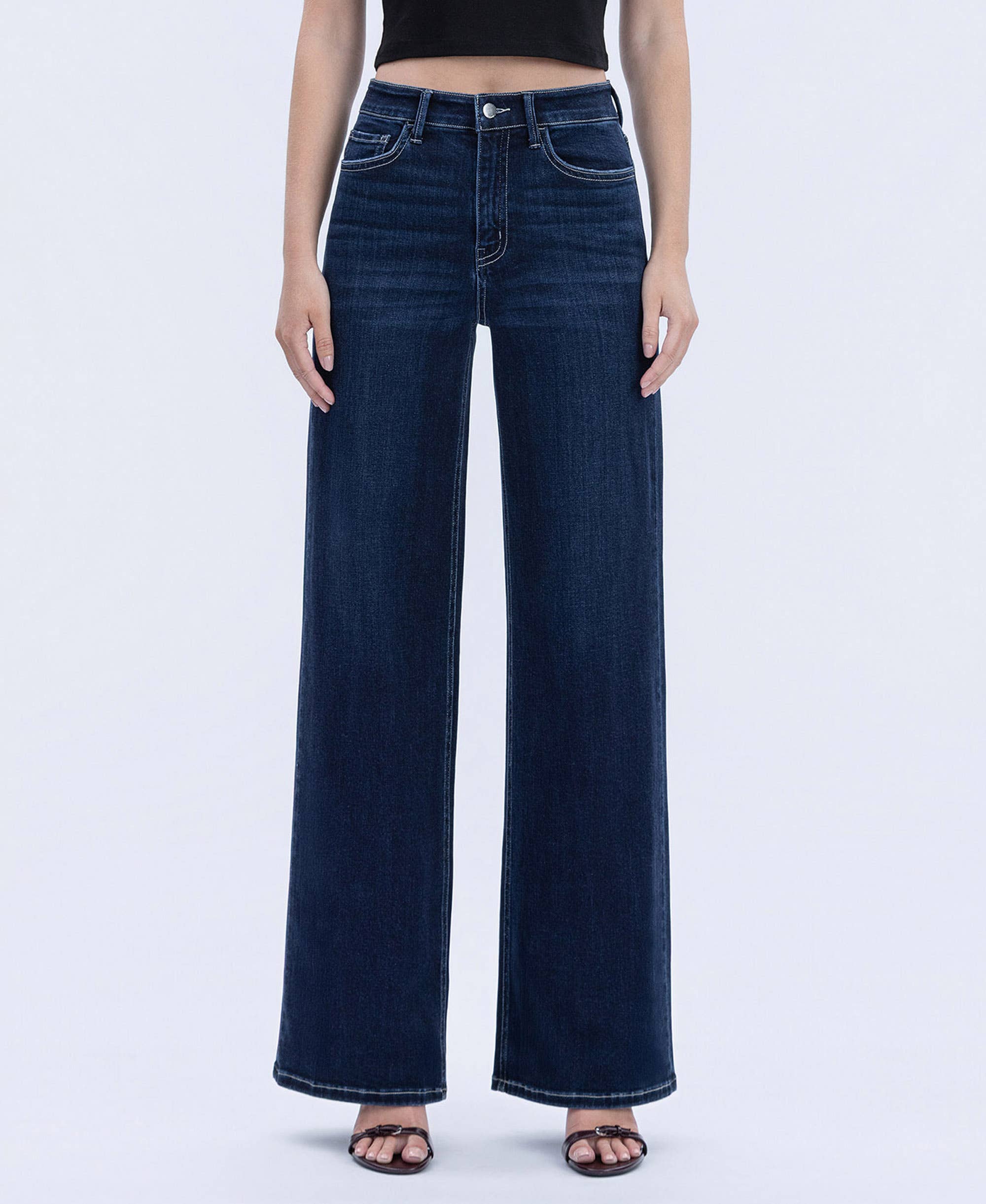 High Rise Dark Full Length Wide Jeans