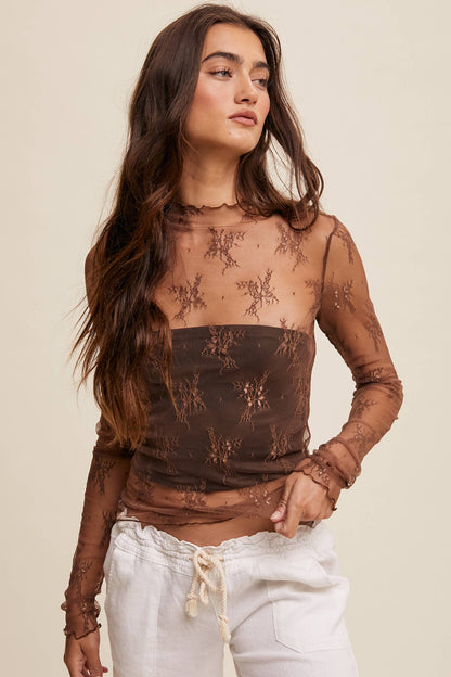 Sheer Lace Long-Sleeve Top
