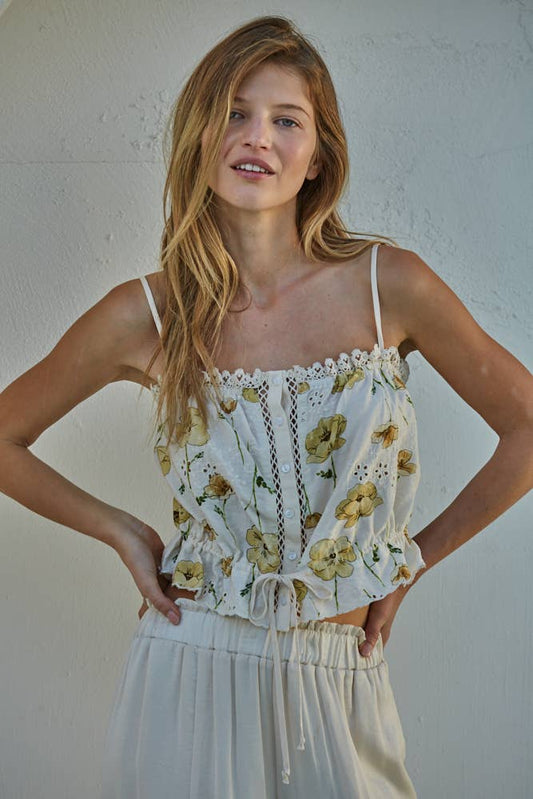 Floral Eyelet Crop Tank Top