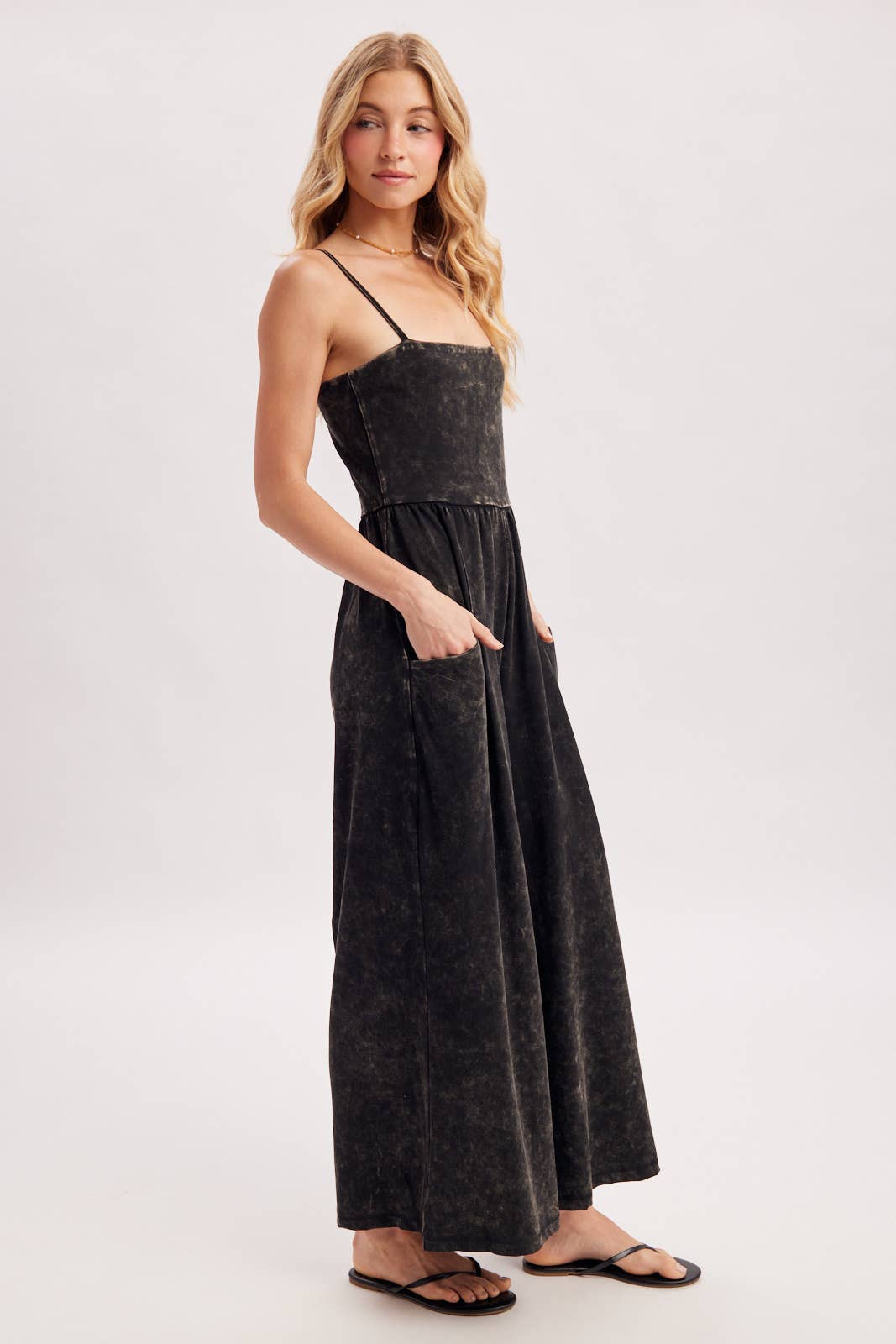 Washed Spaghetti strap wide leg jumpsuit