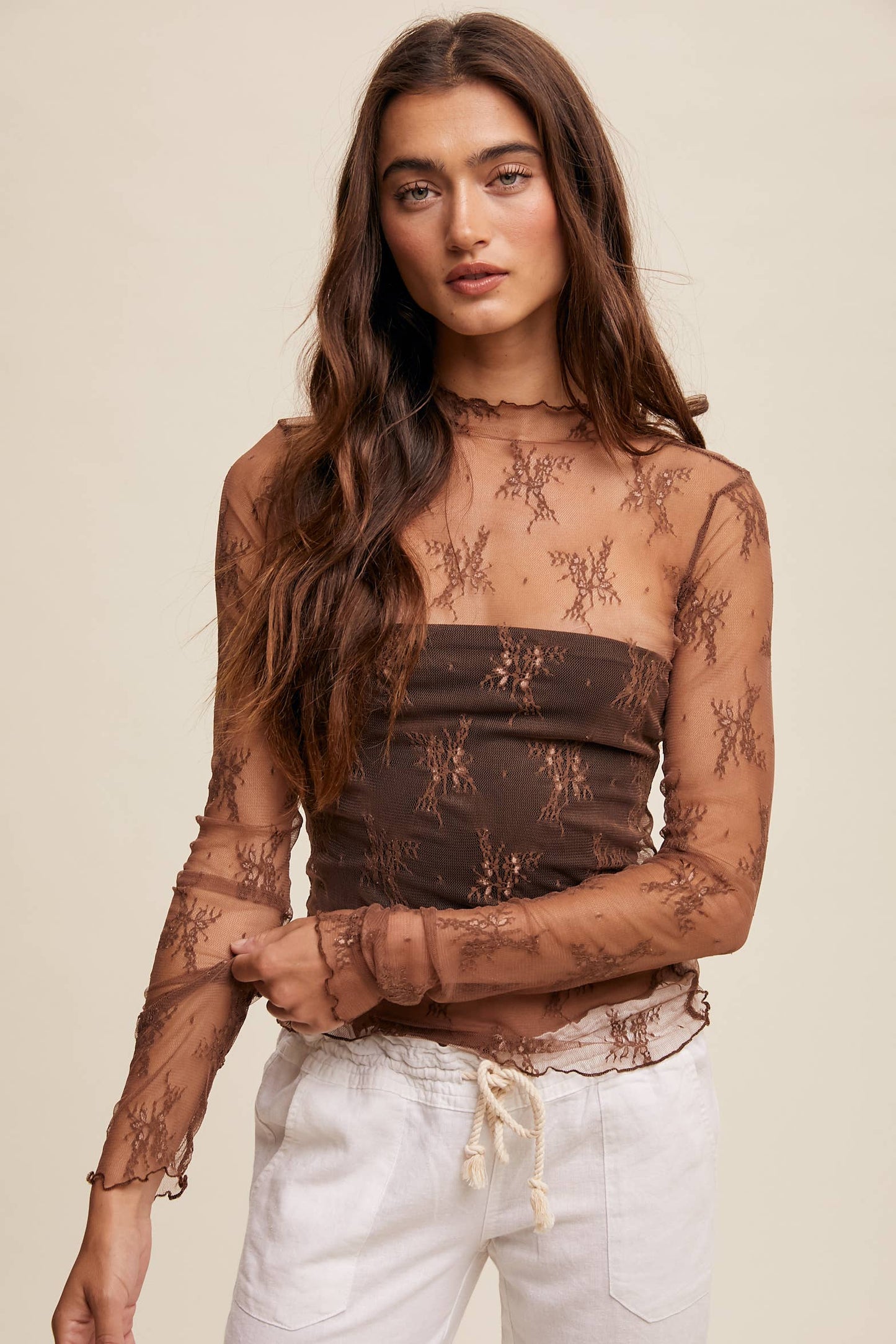 Sheer Lace Long-Sleeve Top