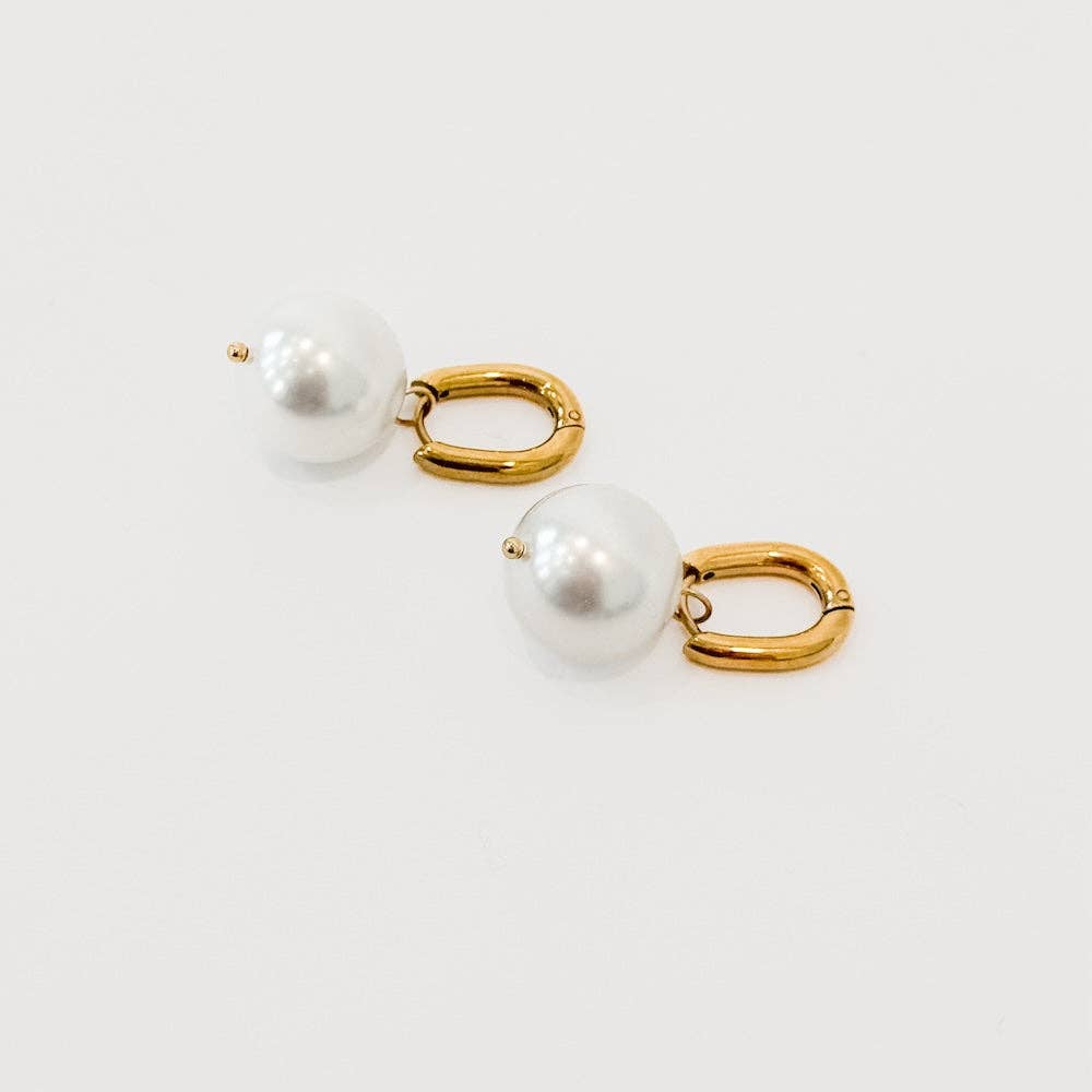 Drop Pearl Huggie Hoop Earrings