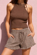 Striped Cotton Ruffle Shorts