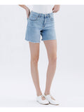 High Rise Raw Hem Midi Shorts