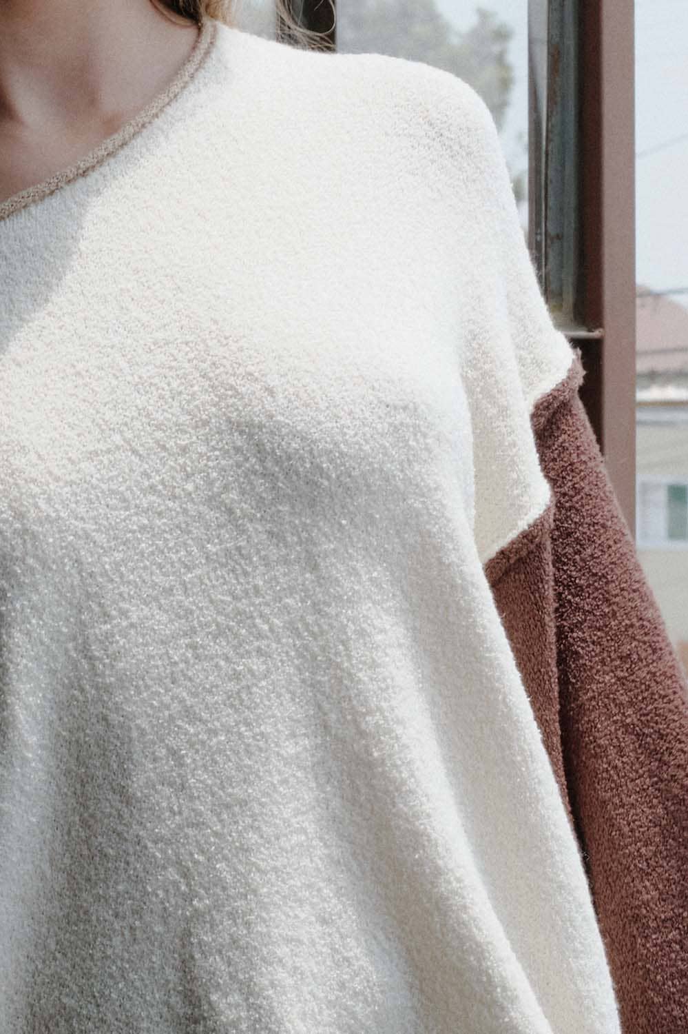 Colorblock Knit Rolled-Edge Sweater