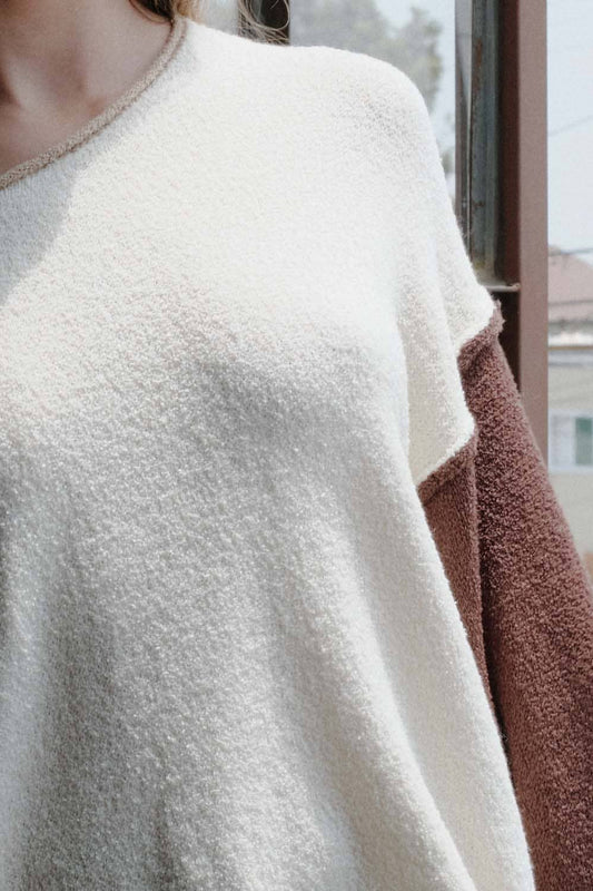 Colorblock Knit Rolled-Edge Sweater