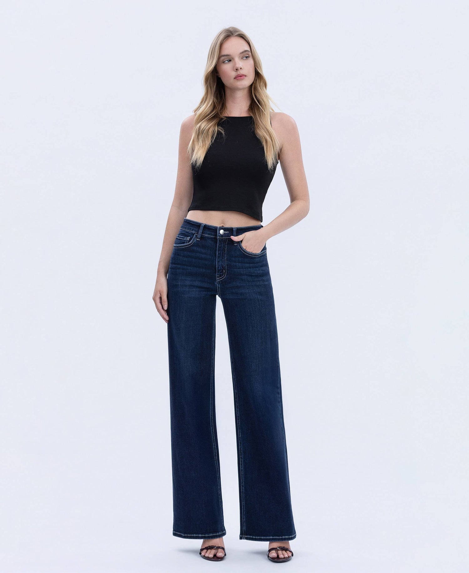 High Rise Dark Full Length Wide Jeans