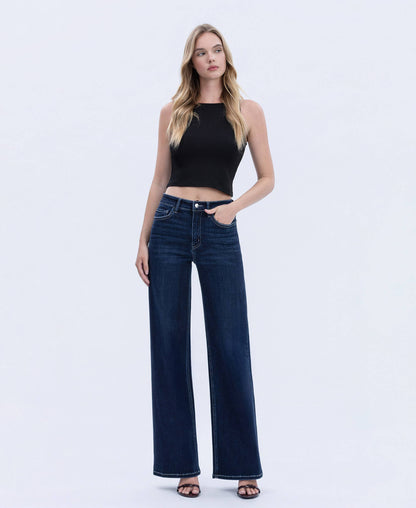 High Rise Dark Full Length Wide Jeans