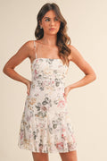 Floral Mesh Flare Mini Dress