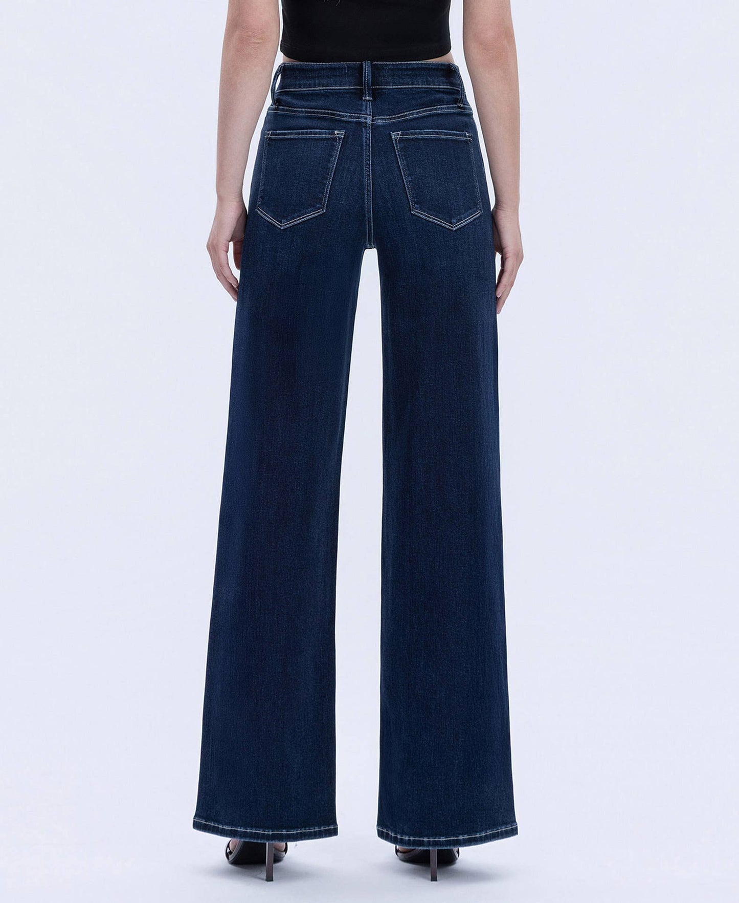 High Rise Dark Full Length Wide Jeans