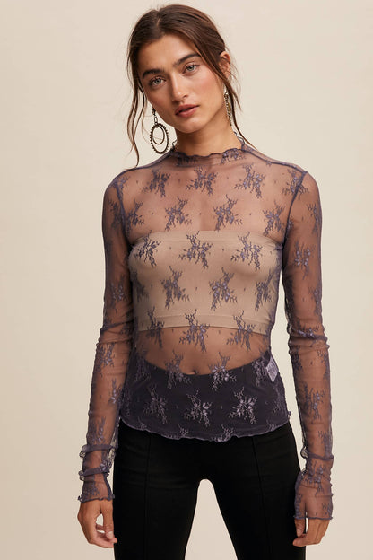 Sheer Lace Long-Sleeve Top