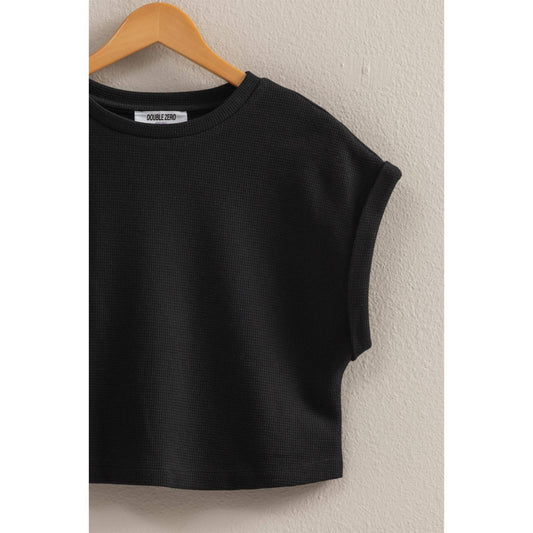 Casual Waffled Knit Crop Top