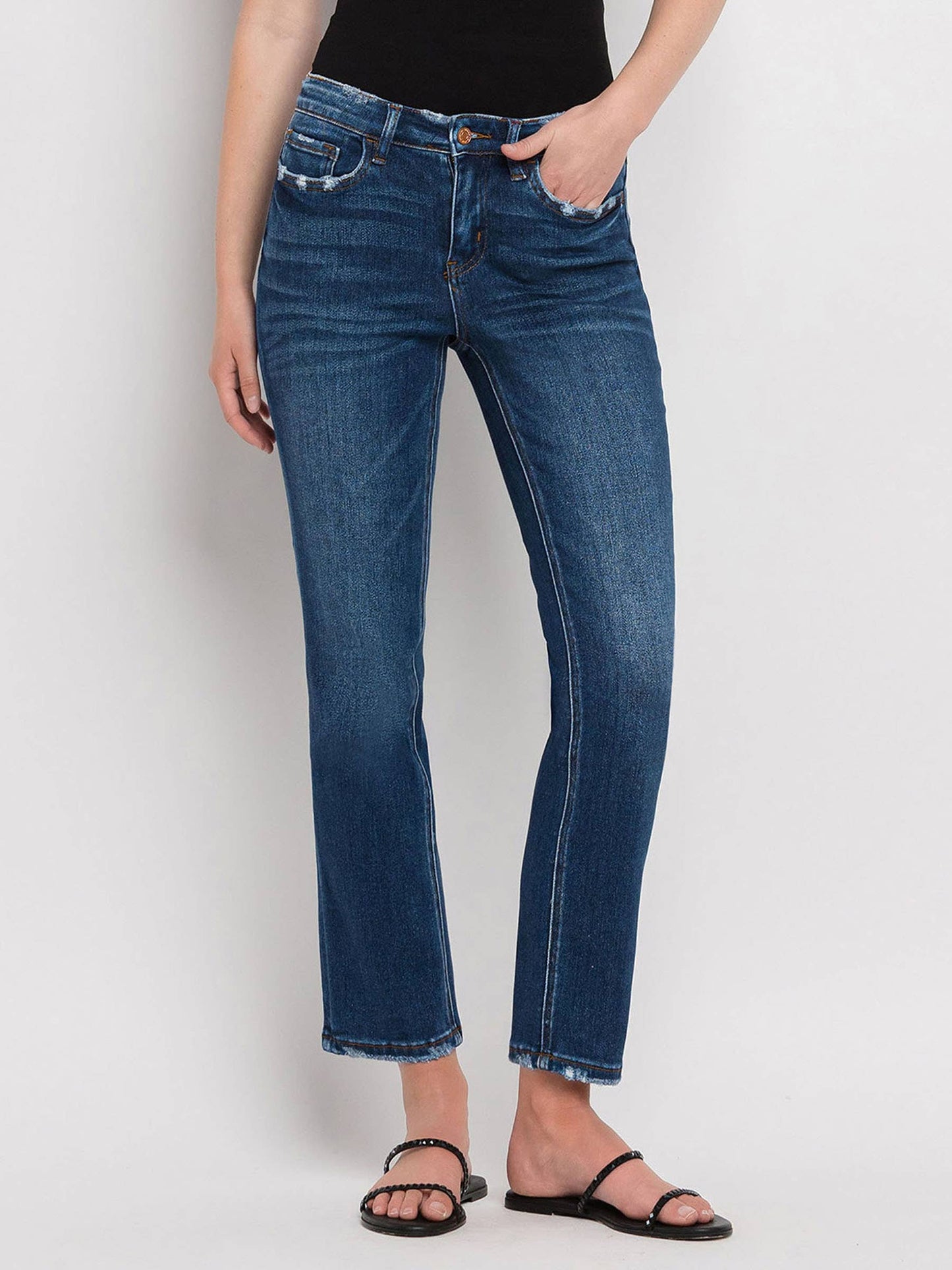 Mid Rise Ankle Slim Straight Jeans