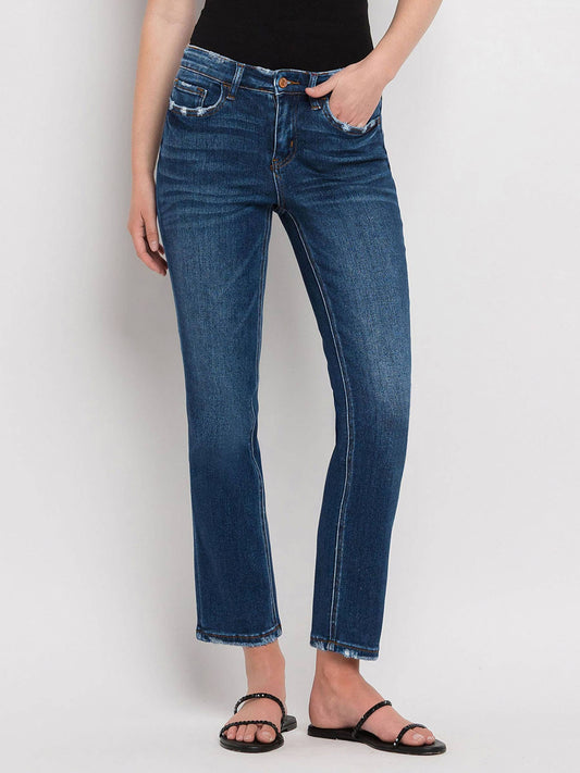Mid Rise Ankle Slim Straight Jeans