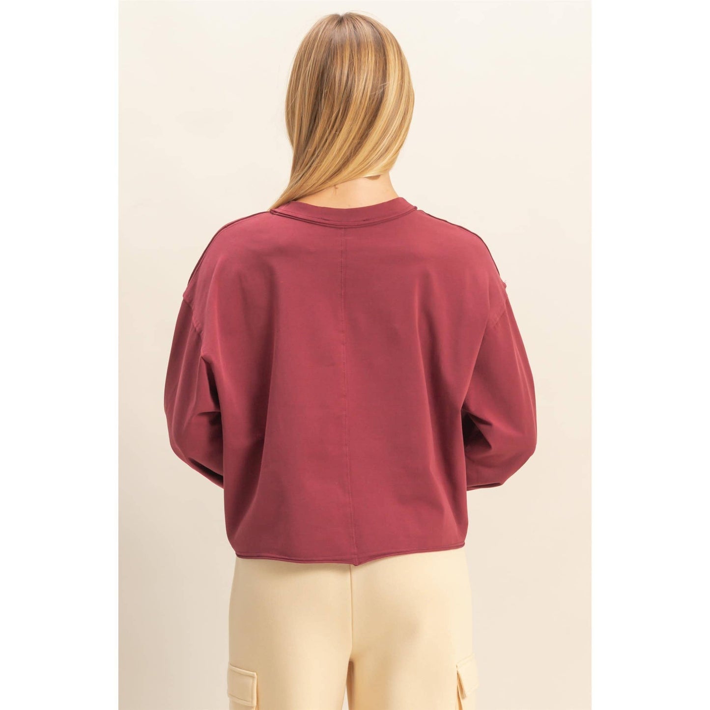 Mineral Washed Casual Long Sleeve Top