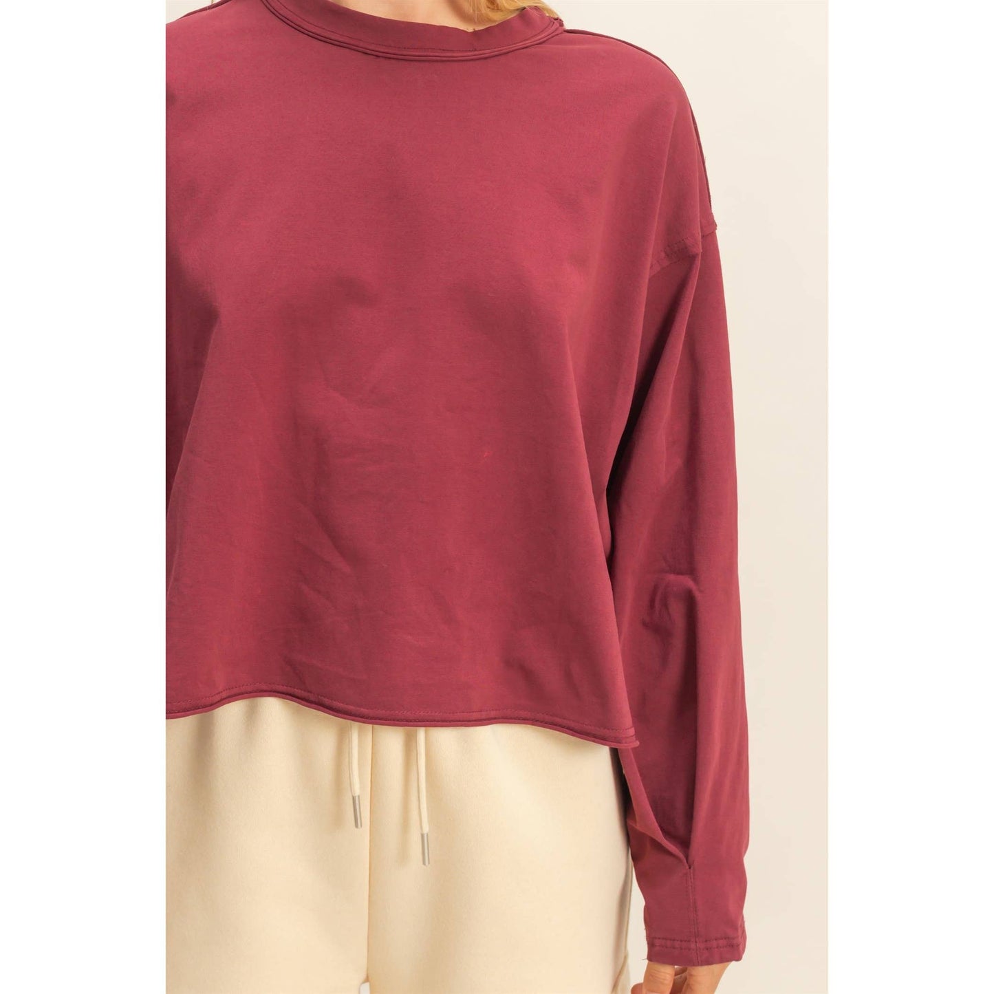 Mineral Washed Casual Long Sleeve Top