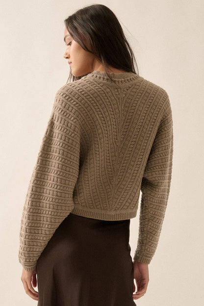 Solid Cable Knit Dolman-Sleeve Sweater