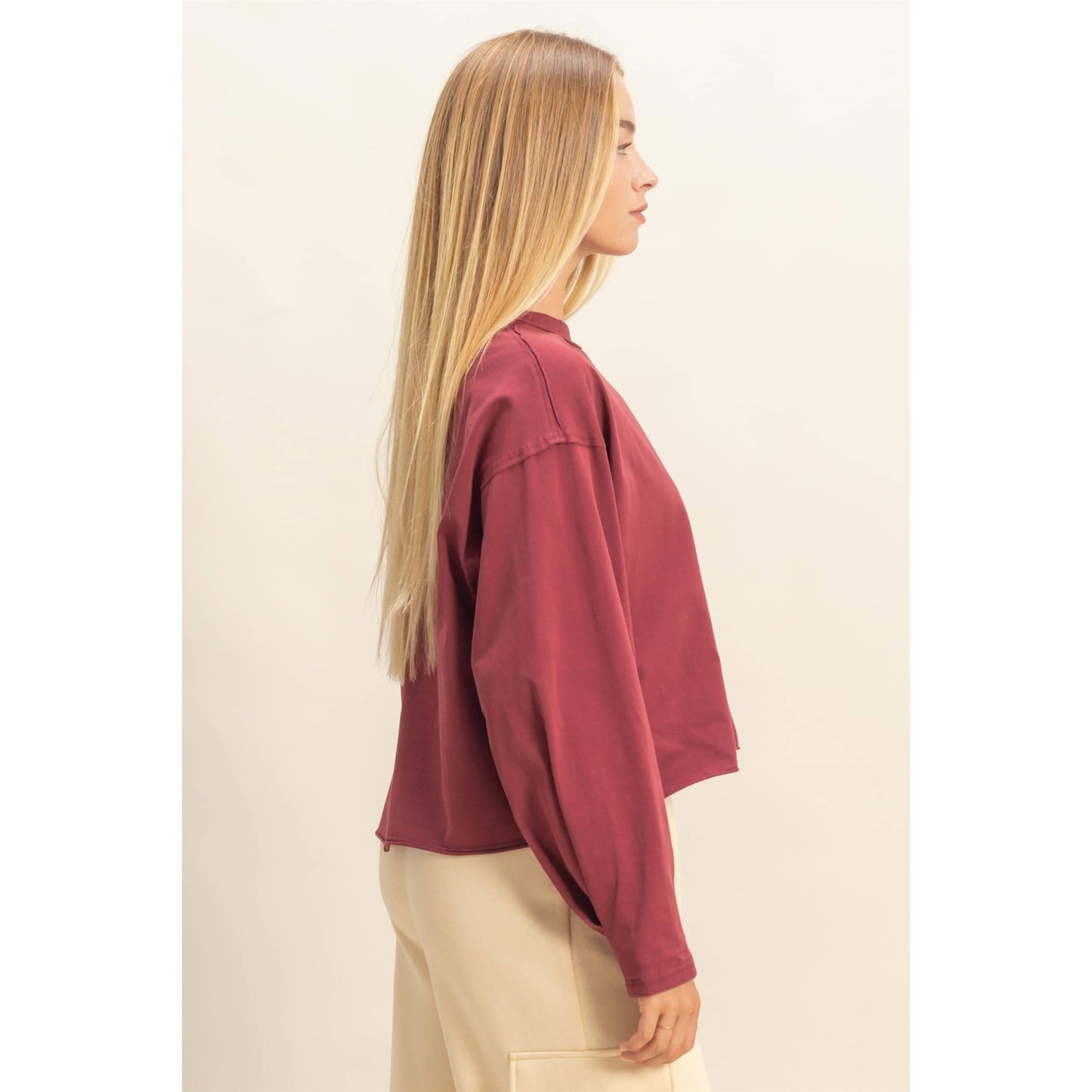 Mineral Washed Casual Long Sleeve Top