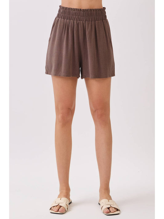 Ruffled Waist Elastic Shorts