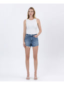 High Rise Frayed Hem Denim Shorts