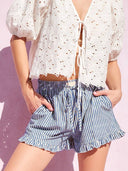 Striped Cotton Ruffle Shorts