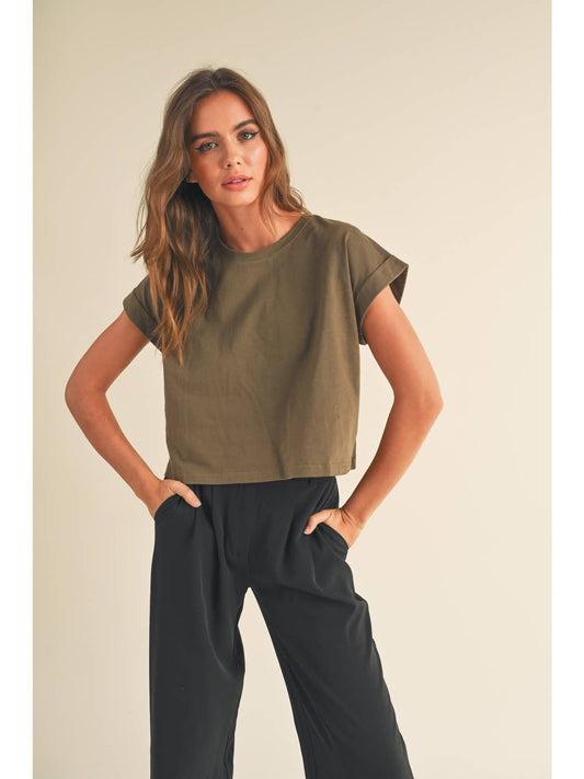 Leah's Round Neck Cuff Sleeve Top