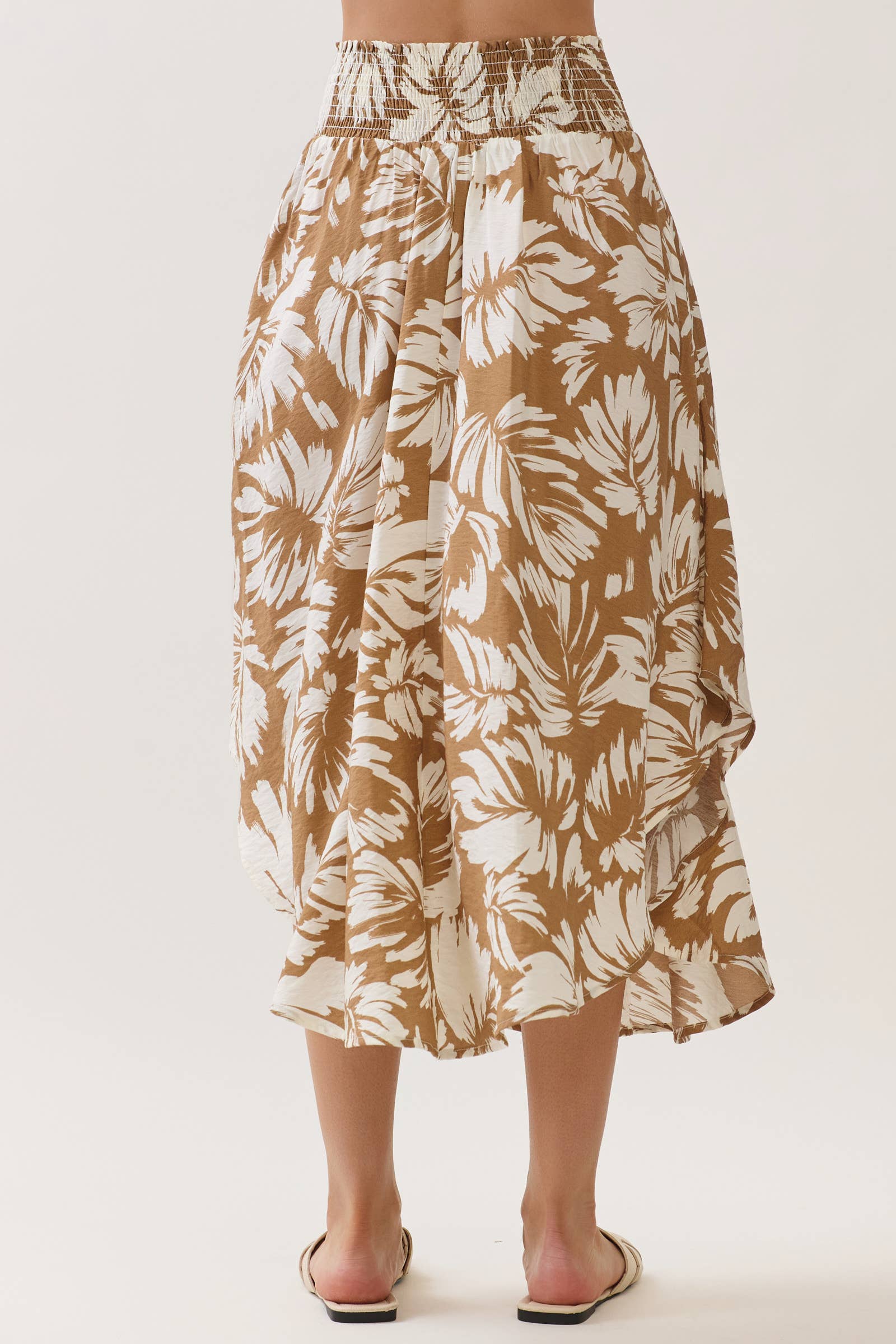 Tropical Smocked Waist Flowy Skirt