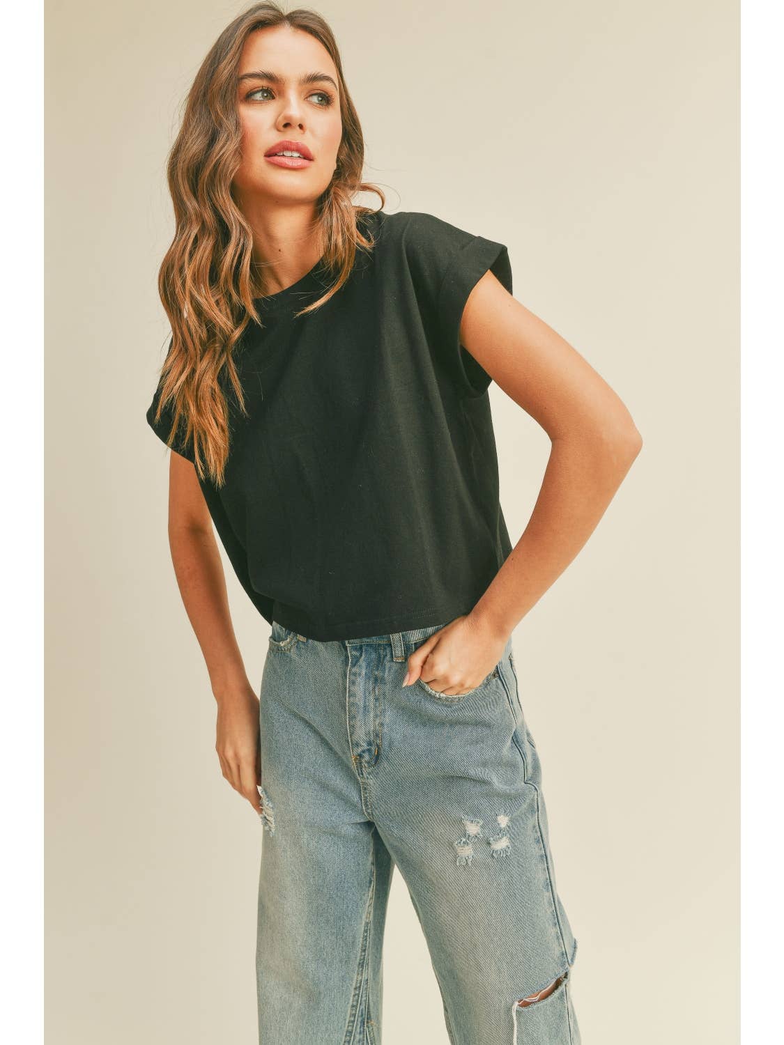 Leah's Round Neck Cuff Sleeve Top