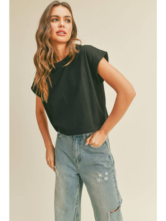 Leah's Round Neck Cuff Sleeve Top